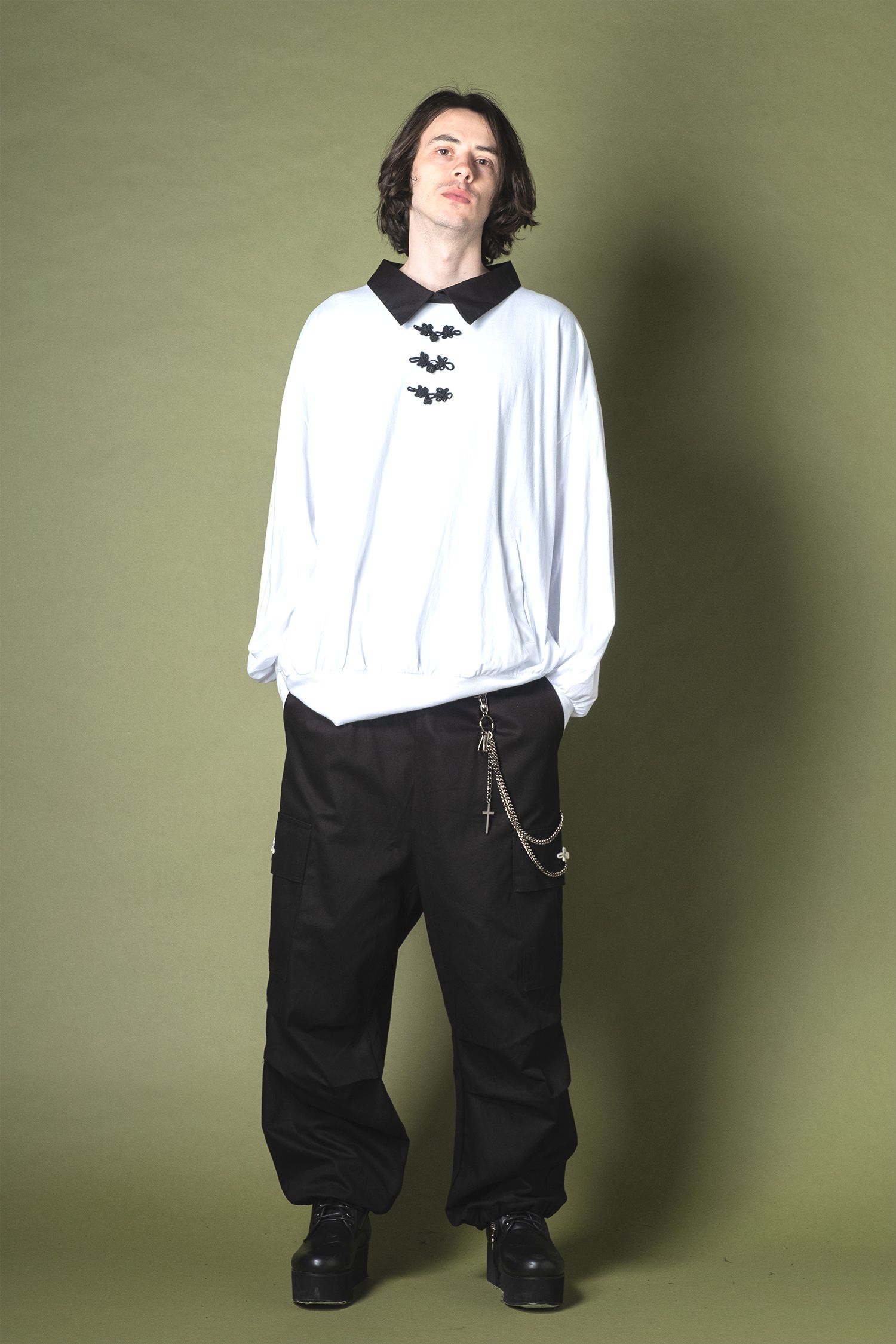 チャイナボタンシャツ襟カットソー -オーバーサイズ- ankoROCK(アンコ