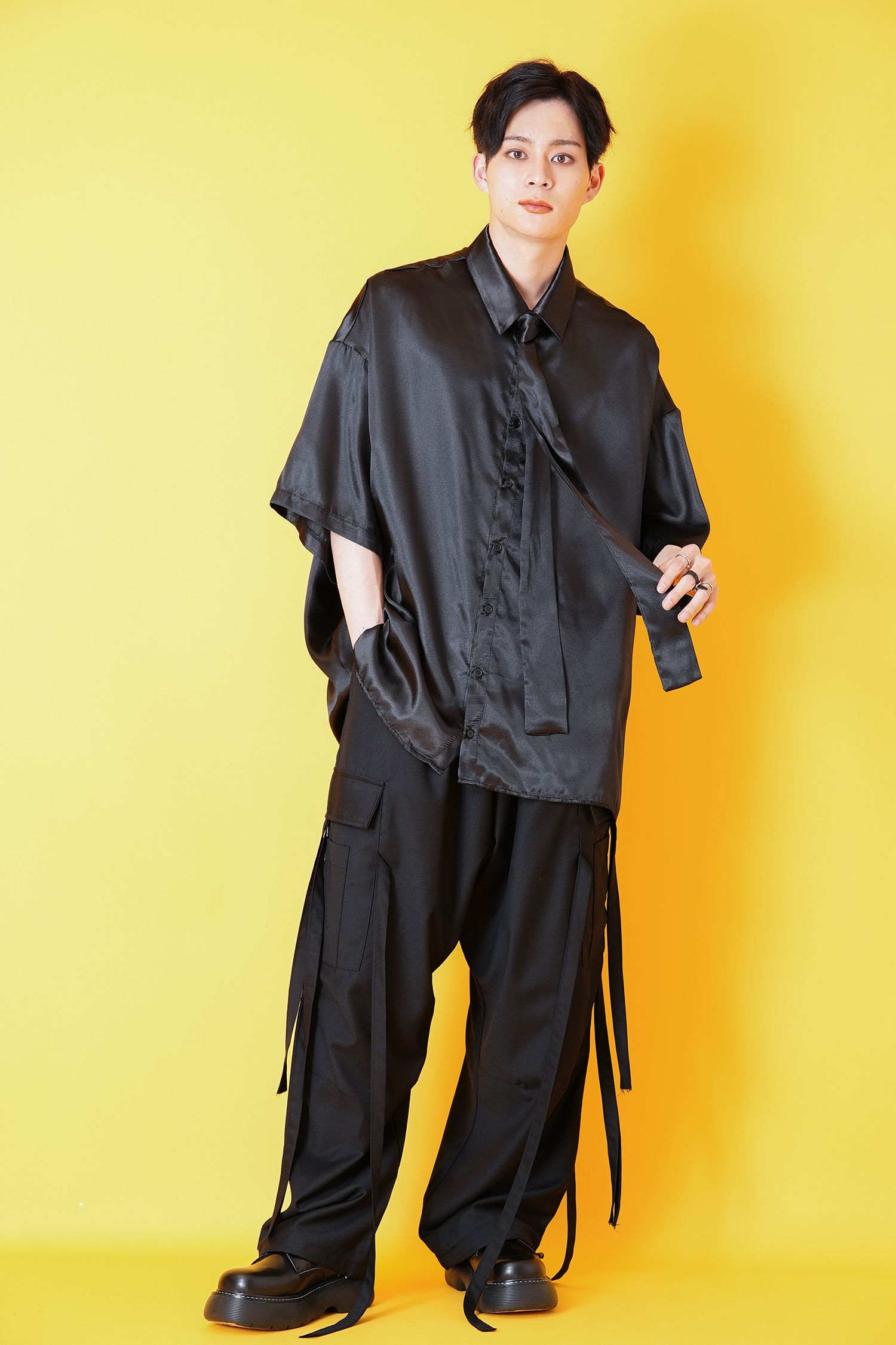 リボンタイサテン半袖シャツ -オーバーサイズ- / ネクタイ付き ankoROCK(アンコロック) メンズ レディース ユニセックス ステージ 衣装