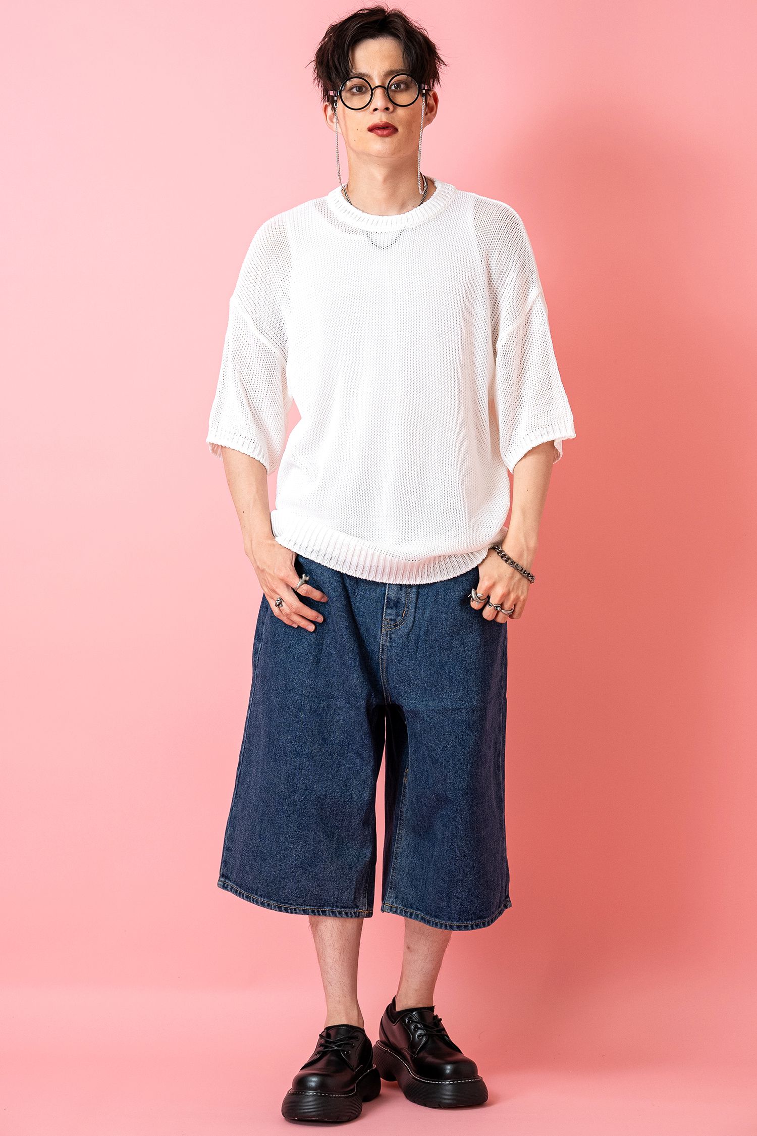 オーバーサイズローゲージニットTシャツ / 半袖 カットソー メンズ 